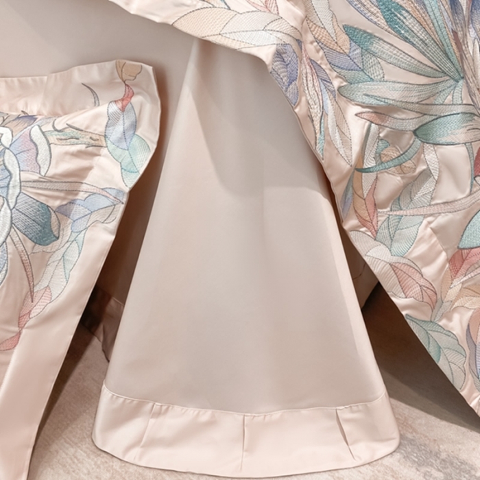 91家纺网 家纺一手货源 找家纺 魅都 新100阿克苏长绒棉刺绣四件套荷塘月色樱花粉