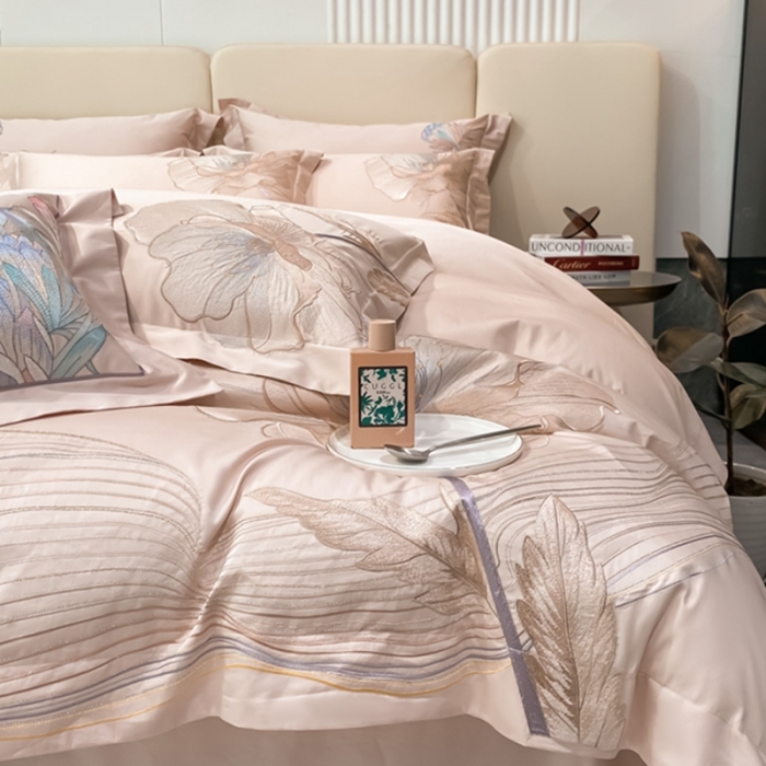 91家纺网 家纺一手货源 找家纺 魅都新款100阿克苏长绒棉刺绣四件套-米兰樱花粉