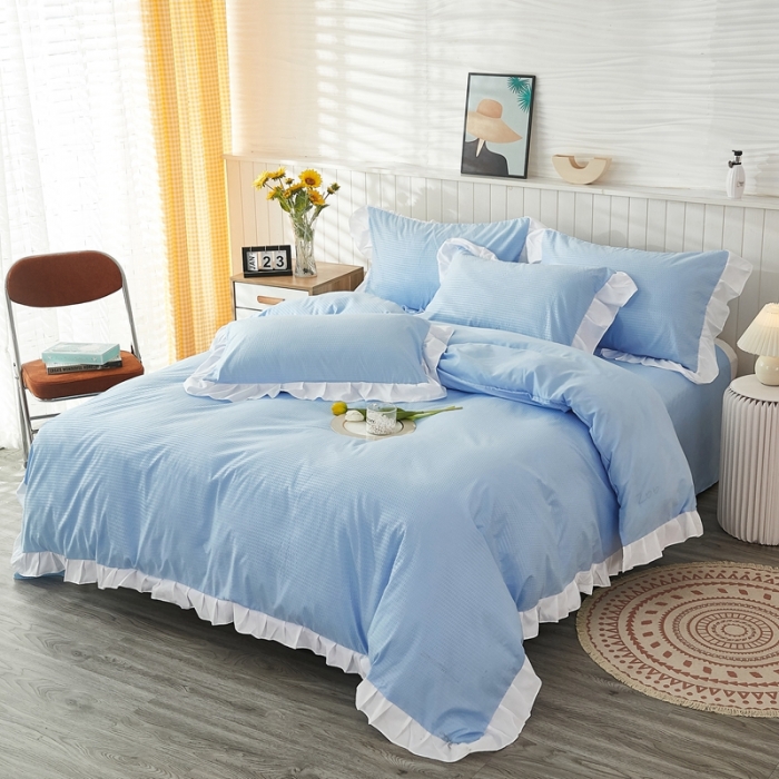 91家纺网 家纺一手货源 找家纺 啊雅家居 2025新款轻奢韩式花边华夫格四件套 梦幻兰