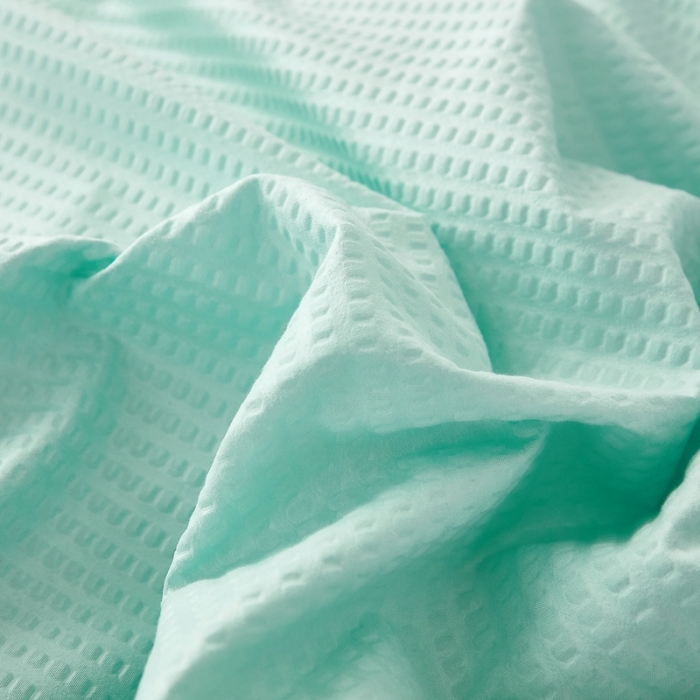 91家纺网 家纺一手货源 找家纺 啊雅家居 2025新款轻奢韩式花边华夫格四件套 梦幻绿