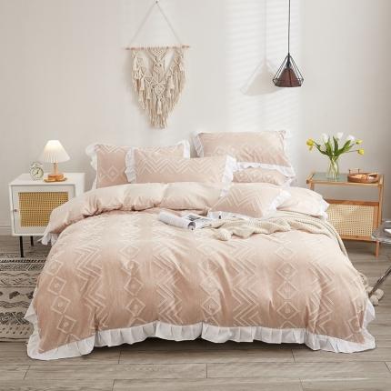 91家纺网 家纺一手货源 找家纺 （总）啊雅家居2025新款韩版肌理纹立体剪花花边四件套