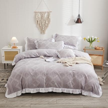 91家纺网 家纺一手货源 找家纺 啊雅家居2025新款韩版肌理纹立体剪花花边四件套 肌理紫