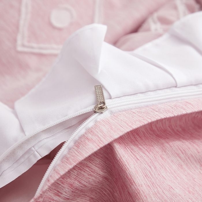 91家纺网 家纺一手货源 找家纺 啊雅家居2025新款韩版肌理纹立体剪花花边四件套 肮理粉