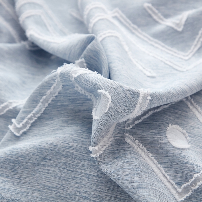 91家纺网 家纺一手货源 找家纺 啊雅家居2025新款韩版肌理纹立体剪花花边四件套 肌理蓝