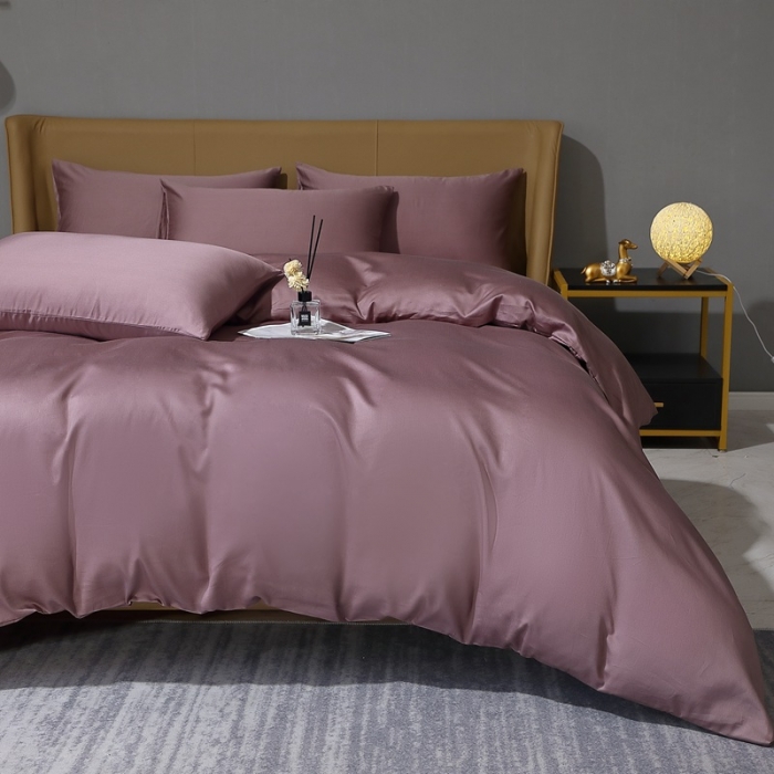 91家纺网 家纺一手货源 找家纺 晶缦 2022新款纯棉50支双股贡缎长绒棉纯色四件纯沐-帛咖色