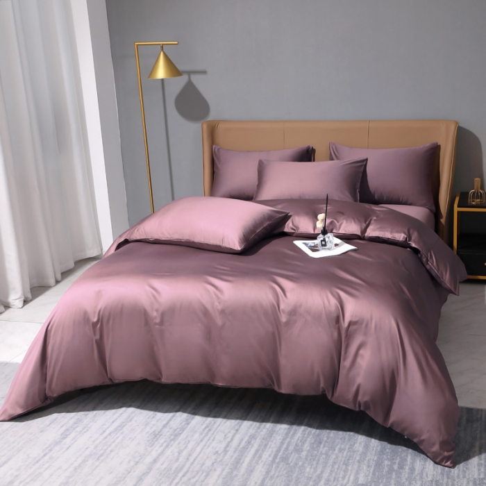 91家纺网 家纺一手货源 找家纺 晶缦 2022新款纯棉50支双股贡缎长绒棉纯色四件纯沐-帛咖色