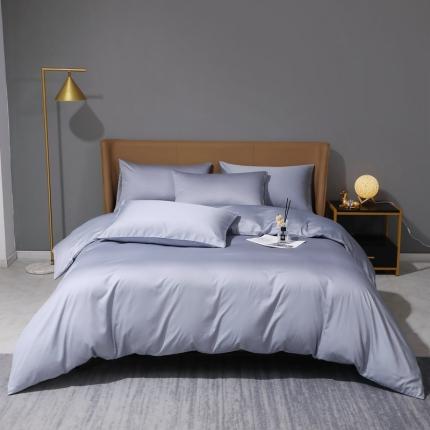 2022新款纯棉50支双股贡缎长绒棉纯色四件套全棉-纯沐绫兰灰