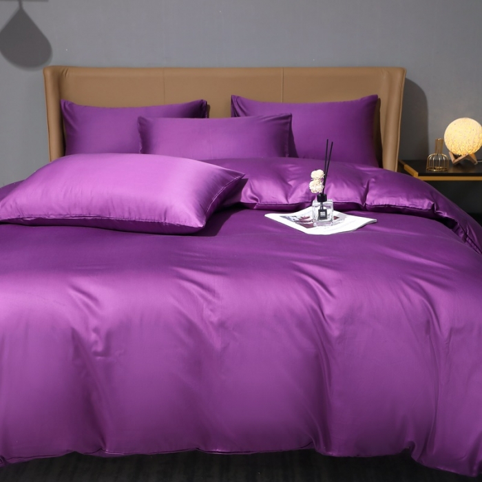 91家纺网 家纺一手货源 找家纺 2022新款纯棉50支双股贡缎长绒棉纯色四件套全棉-纯沐罗兰紫