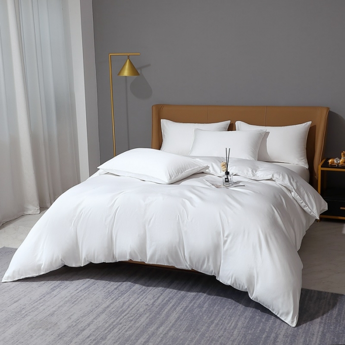 91家纺网 家纺一手货源 找家纺 2022新款纯棉50支双股贡缎长绒棉纯色四件套全棉-纯沐绅士白