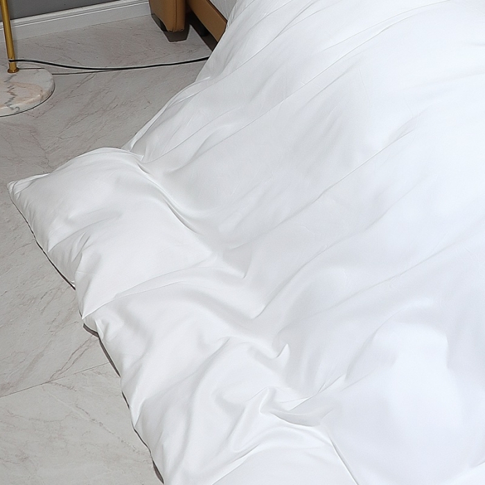 91家纺网 家纺一手货源 找家纺 2022新款纯棉50支双股贡缎长绒棉纯色四件套全棉-纯沐绅士白