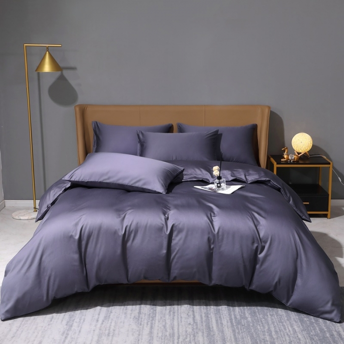 91家纺网 家纺一手货源 找家纺 2022新款纯棉50支双股贡缎长绒棉纯色四件套全棉-纯沐深度灰