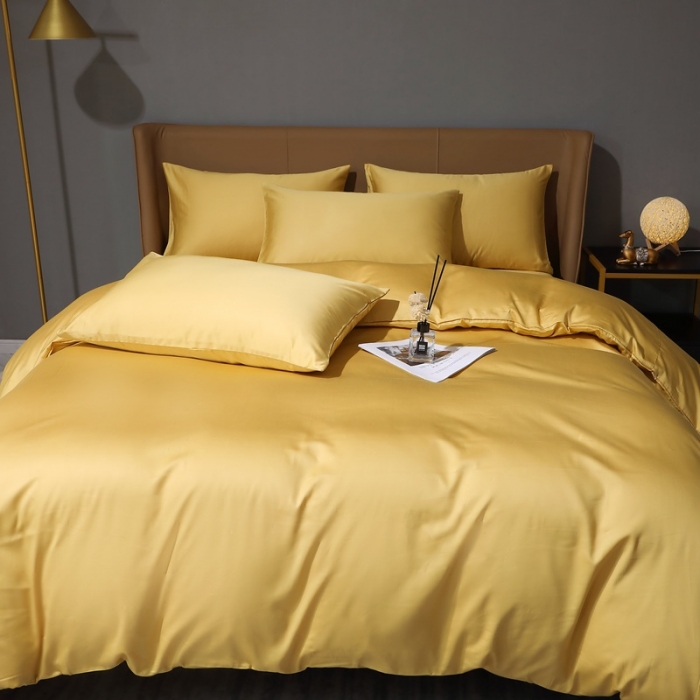 91家纺网 家纺一手货源 找家纺 2022新款纯棉50支双股贡缎长绒棉纯色四件套全棉-纯沐玉米黄