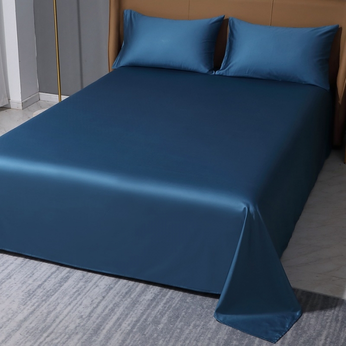 91家纺网 家纺一手货源 找家纺 2022全棉纯棉50支双股S贡缎长绒棉纯色单品床单纯沐-宝石蓝