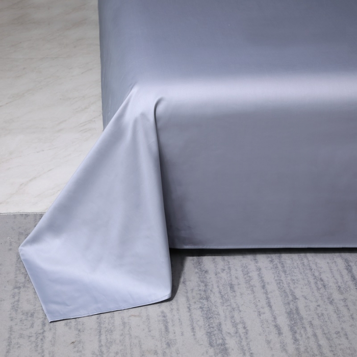 91家纺网 家纺一手货源 找家纺 2022全棉纯棉50支双股S贡缎长绒棉纯色单品床单纯沐-绫兰灰
