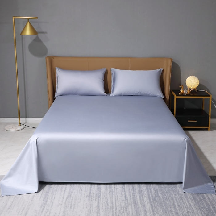 91家纺网 家纺一手货源 找家纺 2022全棉纯棉50支双股S贡缎长绒棉纯色单品床单纯沐-绫兰灰