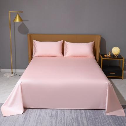 2022全棉纯棉50支双股S贡缎长绒棉纯色单品床单纯沐-浅粉玉