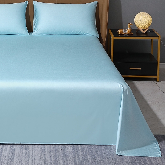 91家纺网 家纺一手货源 找家纺 2022全棉纯棉50支双股S贡缎长绒棉纯色单品床单纯沐-浅天蓝