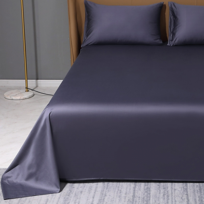 91家纺网 家纺一手货源 找家纺 2022全棉纯棉50支双股S贡缎长绒棉纯色单品床单纯沐-深度灰