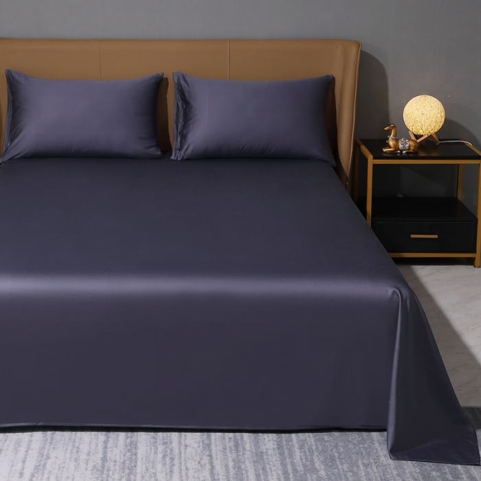 91家纺网 家纺一手货源 找家纺 2022全棉纯棉50支双股S贡缎长绒棉纯色单品床单纯沐-深度灰