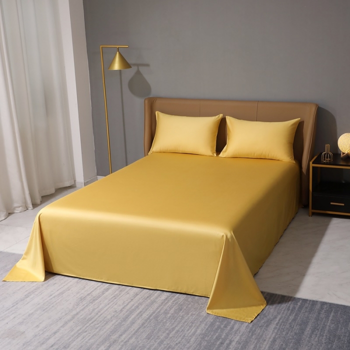 91家纺网 家纺一手货源 找家纺 2022全棉纯棉50支双股S贡缎长绒棉纯色单品床单纯沐-玉米黄