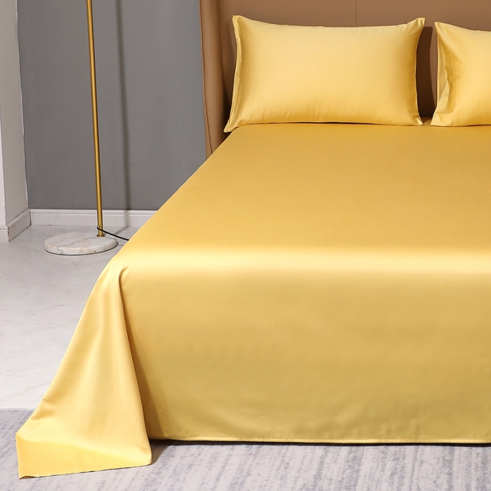 91家纺网 家纺一手货源 找家纺 2022全棉纯棉50支双股S贡缎长绒棉纯色单品床单纯沐-玉米黄