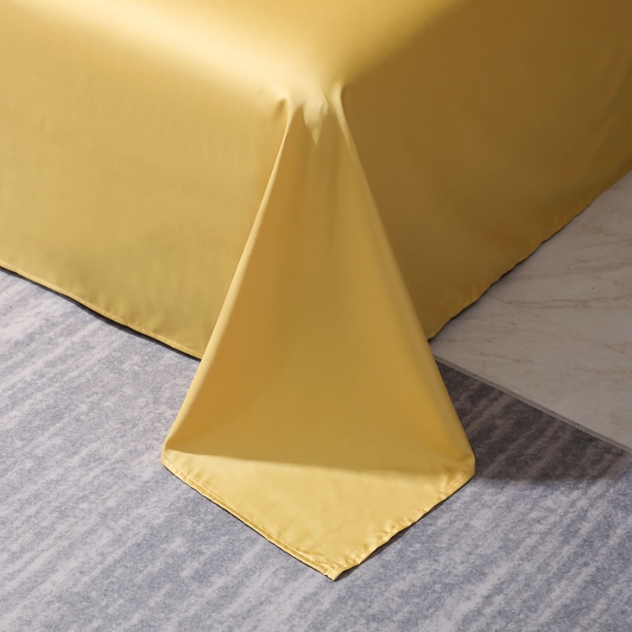 91家纺网 家纺一手货源 找家纺 2022全棉纯棉50支双股S贡缎长绒棉纯色单品床单纯沐-玉米黄