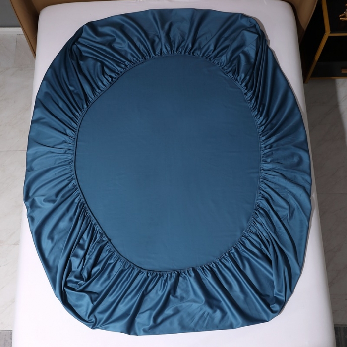 91家纺网 家纺一手货源 找家纺 2022全棉纯棉50支双股S贡缎长绒棉纯色单床笠单品纯沐宝石蓝