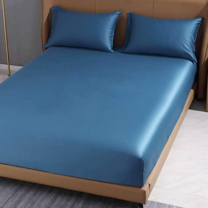 91家纺网 家纺一手货源 找家纺 2022全棉纯棉50支双股S贡缎长绒棉纯色单床笠单品纯沐宝石蓝