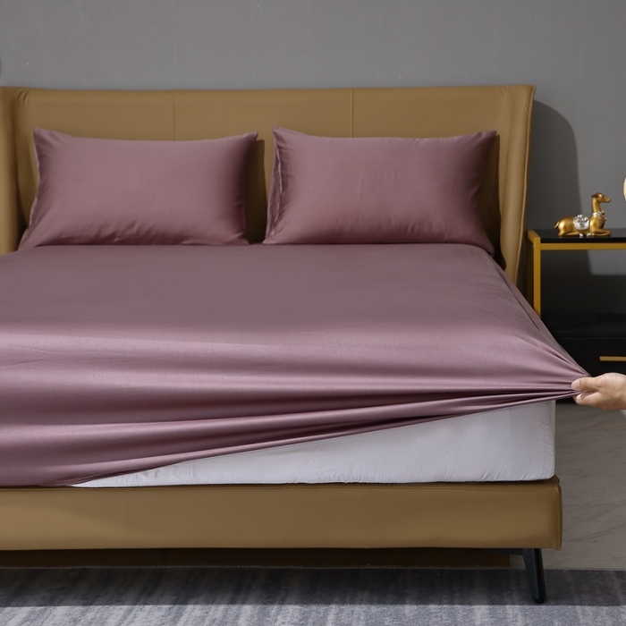 91家纺网 家纺一手货源 找家纺 晶缦 2022新款纯棉50支双股贡缎长绒棉纯色单床笠-纯沐 纯沐-帛咖色