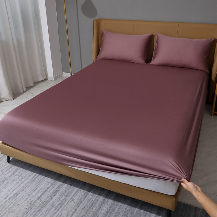 91家纺网 家纺一手货源 找家纺 晶缦 2022新款纯棉50支双股贡缎长绒棉纯色单床笠-纯沐 纯沐-帛咖色