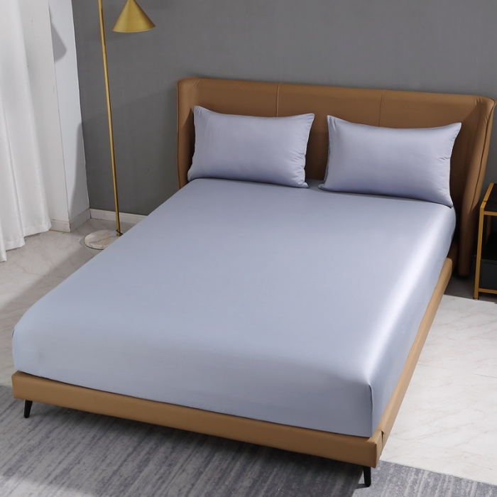 91家纺网 家纺一手货源 找家纺 2022全棉纯棉50支双股S贡缎长绒棉纯色单床笠单品纯沐绫兰灰