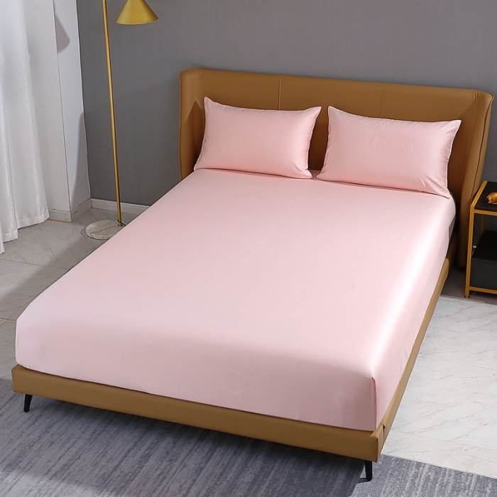 91家纺网 家纺一手货源 找家纺 2022全棉纯棉50支双股S贡缎长绒棉纯色单床笠单品纯沐浅粉玉