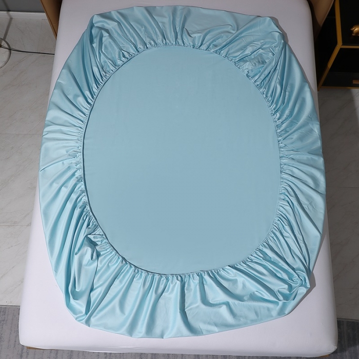 91家纺网 家纺一手货源 找家纺 2022全棉纯棉50支双股S贡缎长绒棉纯色单床笠单品纯沐浅天蓝