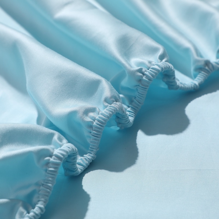 91家纺网 家纺一手货源 找家纺 2022全棉纯棉50支双股S贡缎长绒棉纯色单床笠单品纯沐浅天蓝