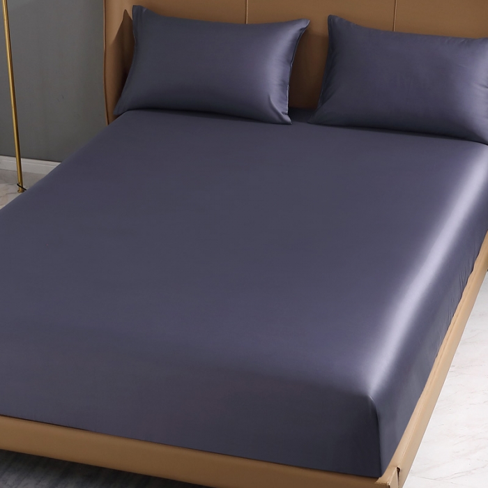 91家纺网 家纺一手货源 找家纺 2022全棉纯棉50支双股S贡缎长绒棉纯色单床笠单品纯沐深度灰