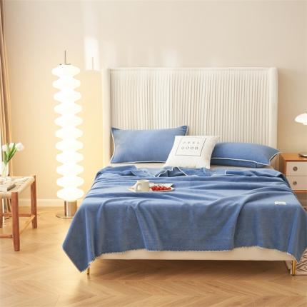 91家纺网 家纺一手货源 找家纺 晨曦软糯撸猫毯夏被毯四季空调毯华芙绒毛毯双层复合毯 尼罗蓝