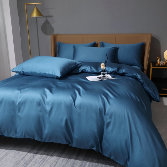 91家纺网 家纺一手货源 找家纺 2022全棉纯棉50支双股贡缎长绒棉纯色单被套单件品纯沐宝石蓝