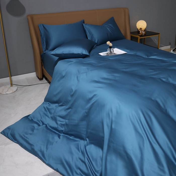 91家纺网 家纺一手货源 找家纺 2022全棉纯棉50支双股贡缎长绒棉纯色单被套单件品纯沐宝石蓝