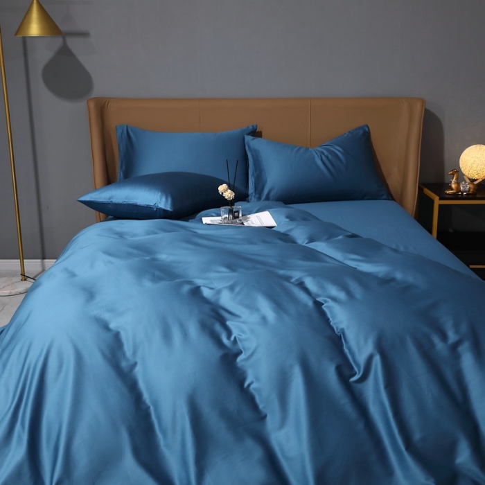 91家纺网 家纺一手货源 找家纺 2022全棉纯棉50支双股贡缎长绒棉纯色单被套单件品纯沐宝石蓝