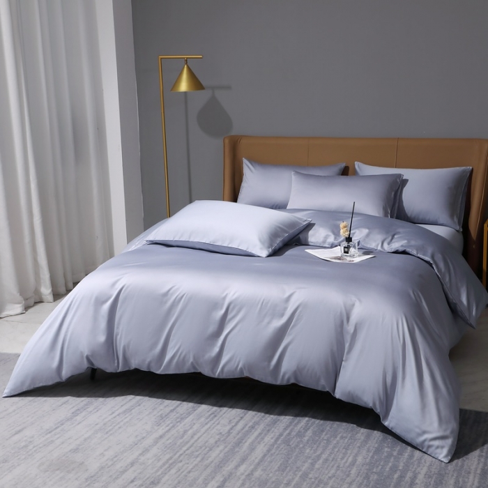 91家纺网 家纺一手货源 找家纺 2022全棉纯棉50支双股贡缎长绒棉纯色单被套单件品纯沐绫兰灰