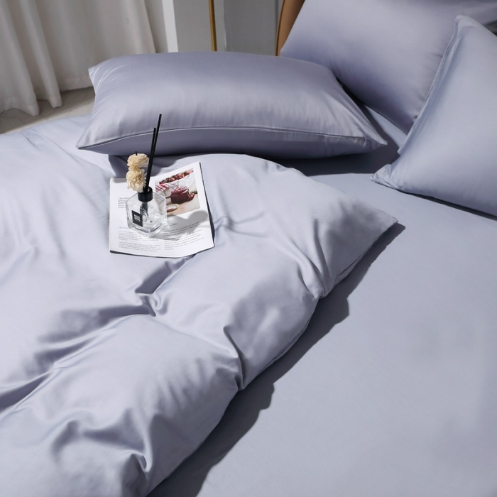 91家纺网 家纺一手货源 找家纺 2022全棉纯棉50支双股贡缎长绒棉纯色单被套单件品纯沐绫兰灰