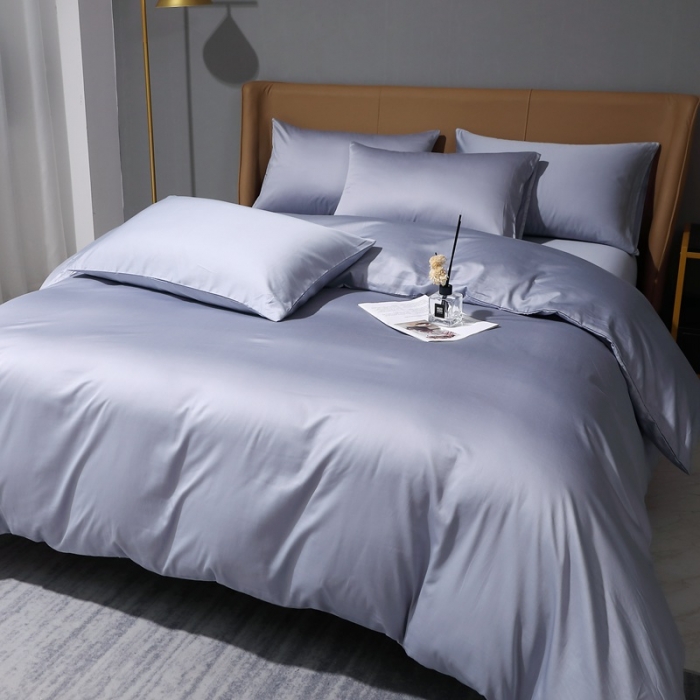 91家纺网 家纺一手货源 找家纺 2022全棉纯棉50支双股贡缎长绒棉纯色单被套单件品纯沐绫兰灰