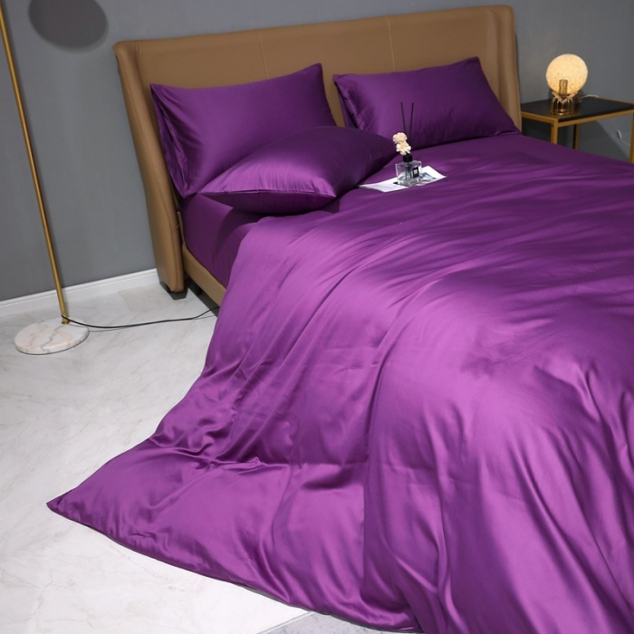 91家纺网 家纺一手货源 找家纺 晶缦 2022新纯棉50支双股贡缎长绒棉纯色单被套纯沐-罗兰紫