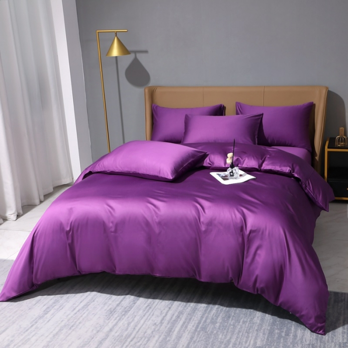 91家纺网 家纺一手货源 找家纺 晶缦 2022新纯棉50支双股贡缎长绒棉纯色单被套纯沐-罗兰紫