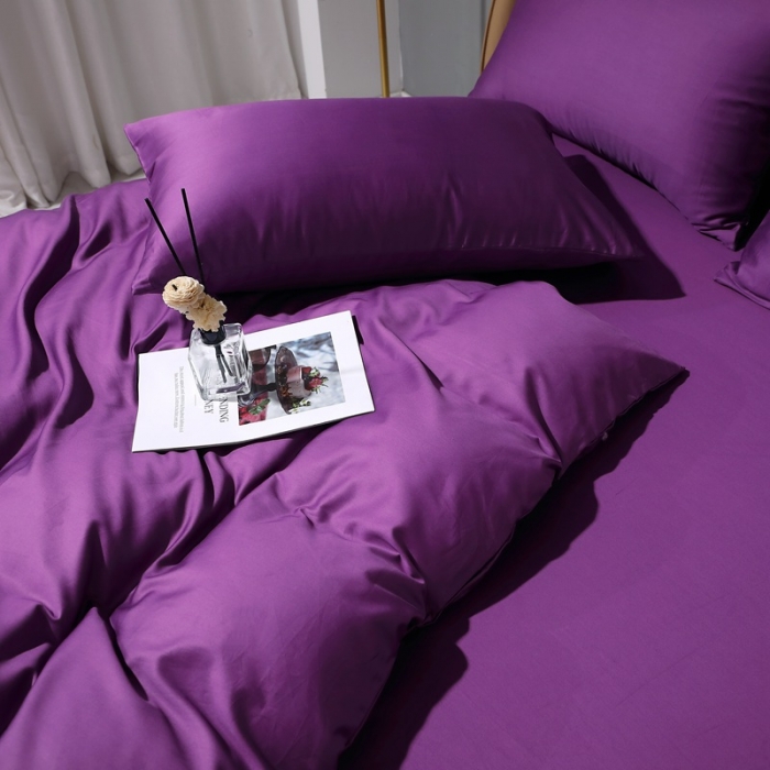 91家纺网 家纺一手货源 找家纺 晶缦 2022新纯棉50支双股贡缎长绒棉纯色单被套纯沐-罗兰紫