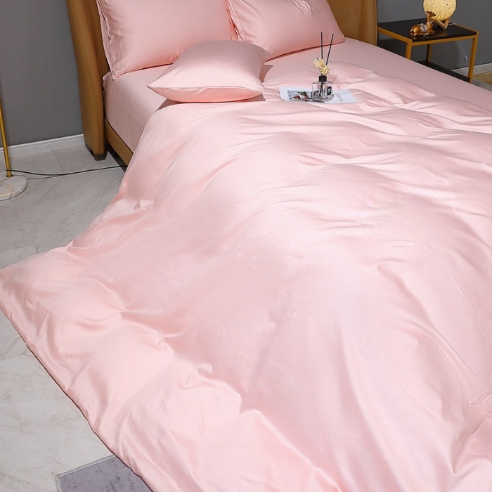 91家纺网 家纺一手货源 找家纺 2022全棉纯棉50支双股贡缎长绒棉纯色单被套单件品纯沐浅粉玉