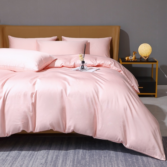 91家纺网 家纺一手货源 找家纺 2022全棉纯棉50支双股贡缎长绒棉纯色单被套单件品纯沐浅粉玉