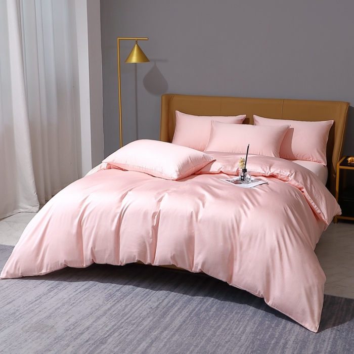 91家纺网 家纺一手货源 找家纺 2022全棉纯棉50支双股贡缎长绒棉纯色单被套单件品纯沐浅粉玉