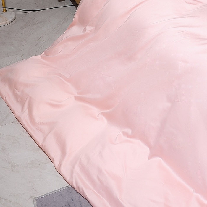 91家纺网 家纺一手货源 找家纺 2022全棉纯棉50支双股贡缎长绒棉纯色单被套单件品纯沐浅粉玉