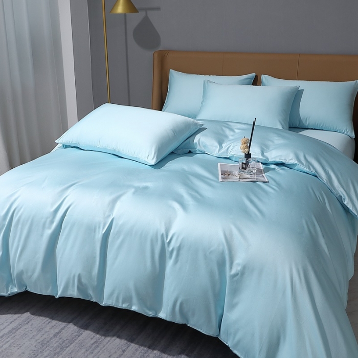 91家纺网 家纺一手货源 找家纺 2022全棉纯棉50支双股贡缎长绒棉纯色单被套单件品纯沐浅天蓝